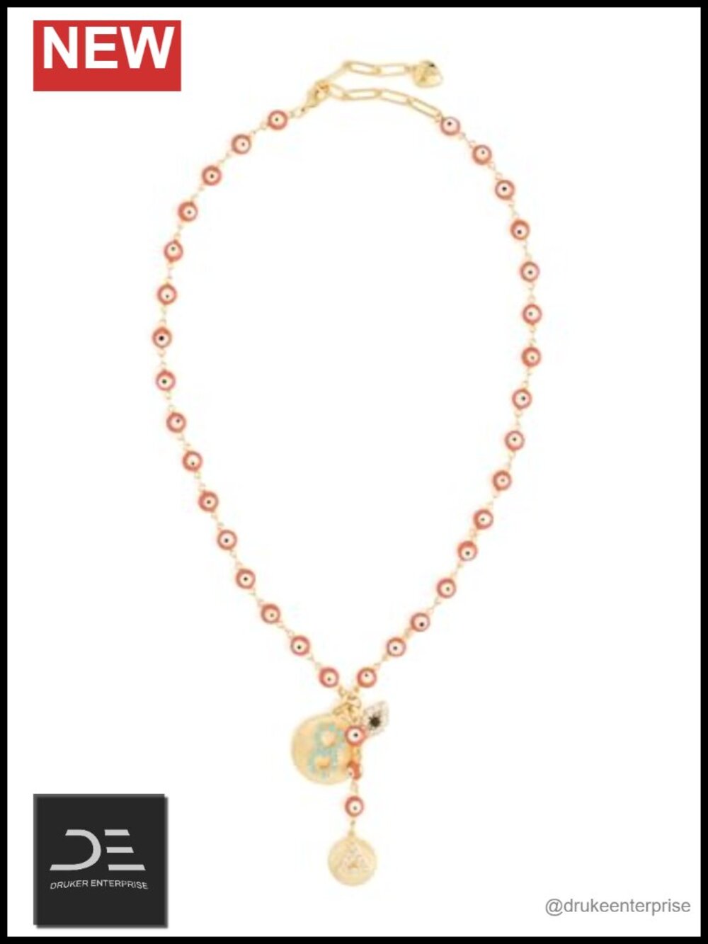 Gold Plated Beaded Crystal Charm Necklace